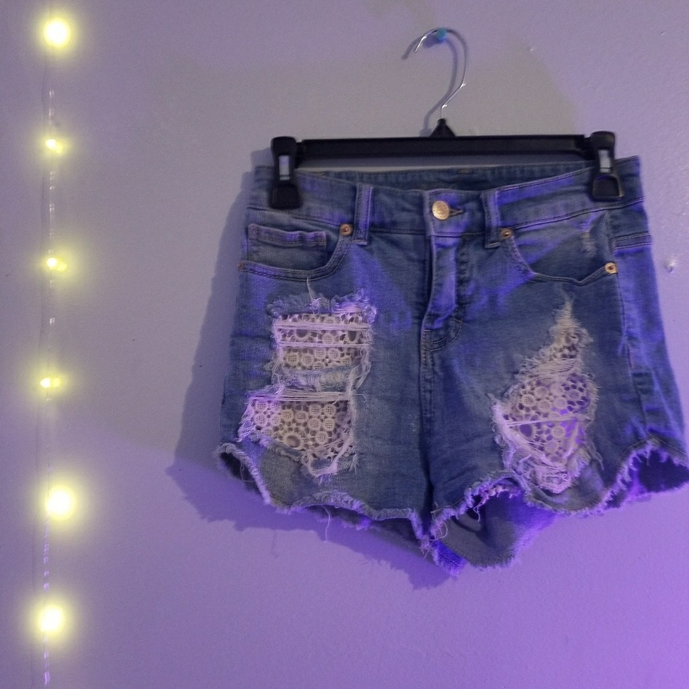Light Wash Distressed High-Waisted Shorts